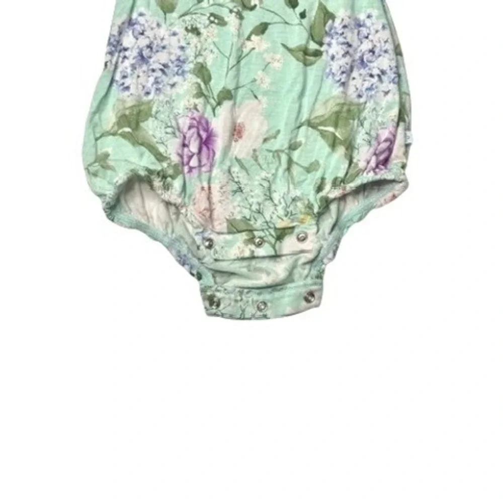 Posh Peanut Bamboo Erin LS Bubble Romper 12-18 Month Lt. Green Floral Gardencore